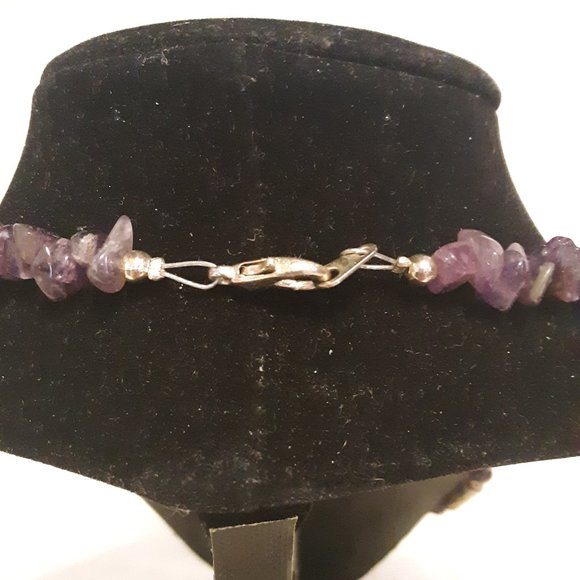 Amethyst Chips? Purple Silvertone Beads Agate Pendent? Necklace-read description - Picture 6 of 10